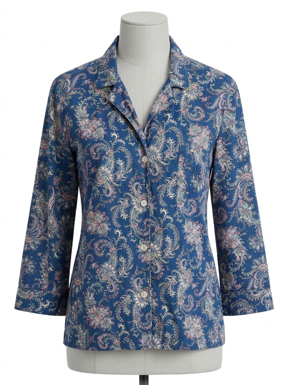 Lauren Ralph Lauren Women's Navy Paisley Button-Front Sleep Shirt XL